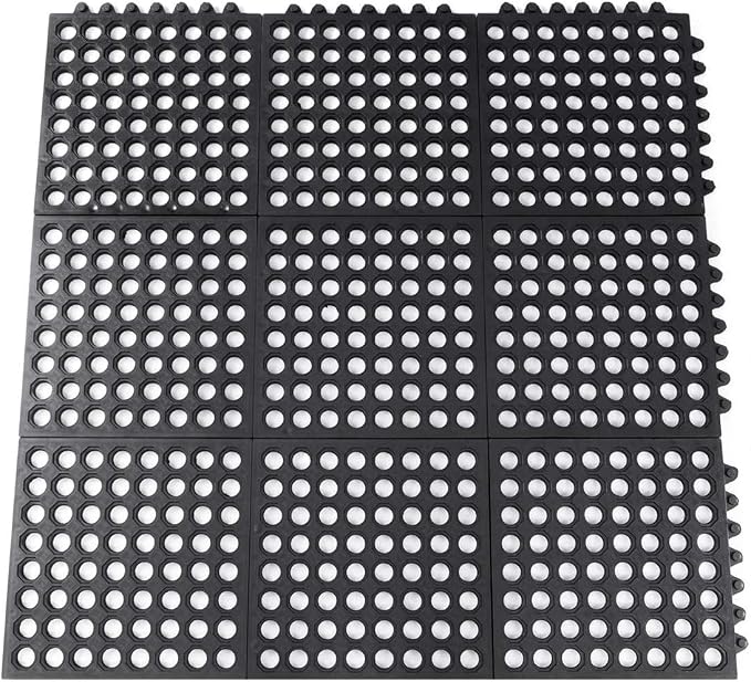 Interlocking Rubber Mats for Floor Anti Fatigue Kitchen Mats 9 Pack 11.8" x by Crablux