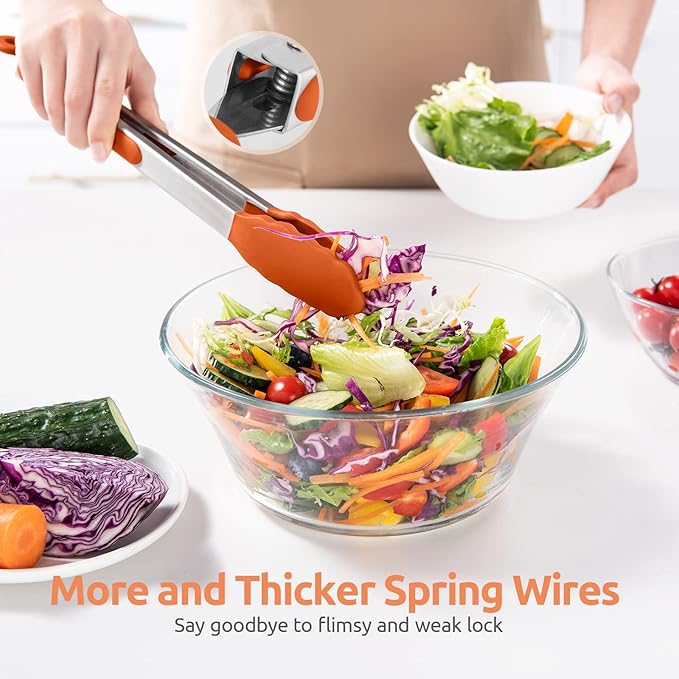 Tongs with Silicone Tips, Locking Design, 12-Inch Orange
