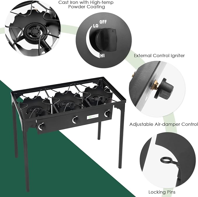 Goplus Outdoor Camping Stove, 3 Burner Propane Gas Cooker w/Detachable Legs & - Image 7