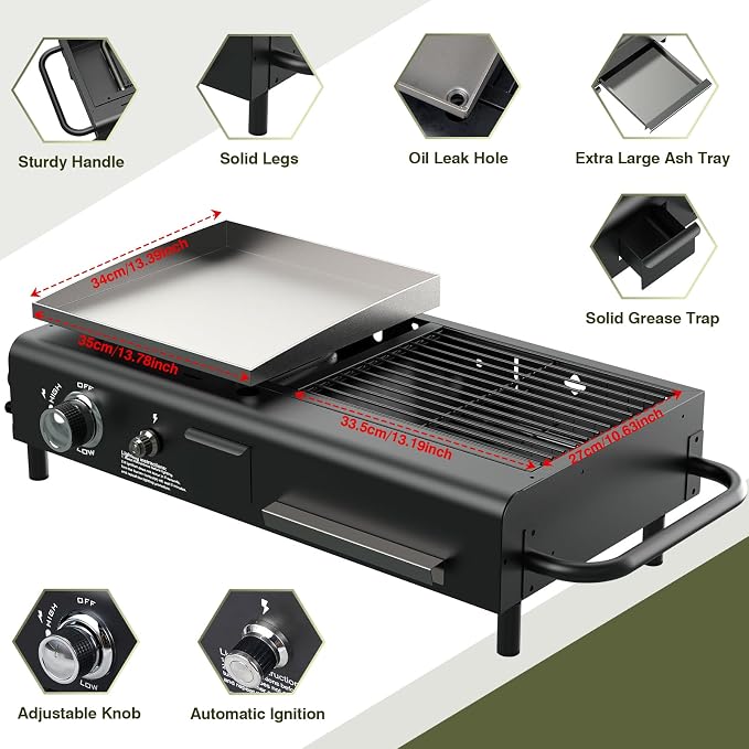 Tabletop Propane & Charcoal Grill Combo, 000 BTU Dual Fuel Flat Top Griddle - Image 3