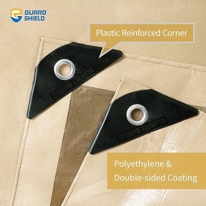 GUARD SHIELD Beige Tarp Heavy Duty Waterproof 20x40 Feet Outdoor Poly Tarps - Image 2
