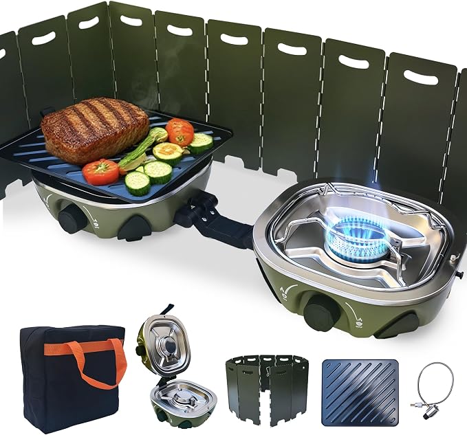 BJIPFO 2 Burner Foldable Camping Stove, Portable Propane Camp Stove, by Unknown
