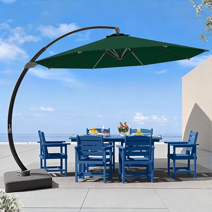 7 Piece Patio Dining Set with 11ft Patio Umbrella, 7 Navy Outdoor HDPE Dining by Unknown