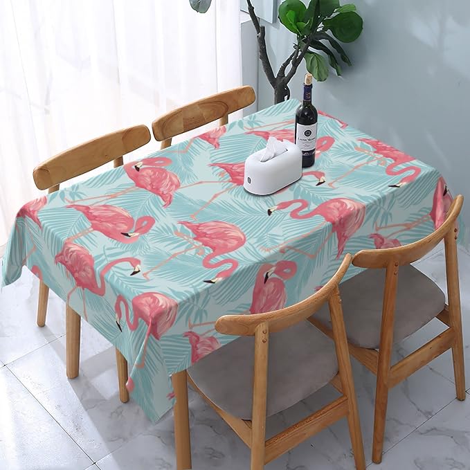 Worltoldb Flamingo Palm Leaf Tablecloths Polyester Table Cloth - Image 5