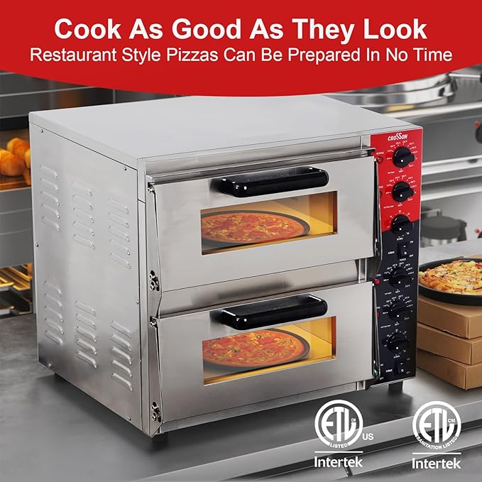 CROSSON ETL listed Commercial Double Deck 16 inch Countertop Electric Pizza Oven - Image 3