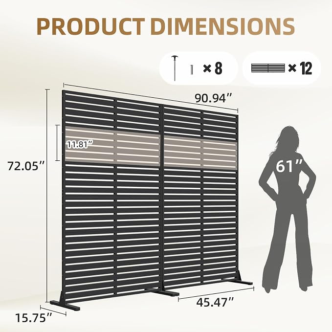 Privacy Fence Screen with Stand 6 Panel 72" H×47" W HDPE Decorative Panels with - Image 5