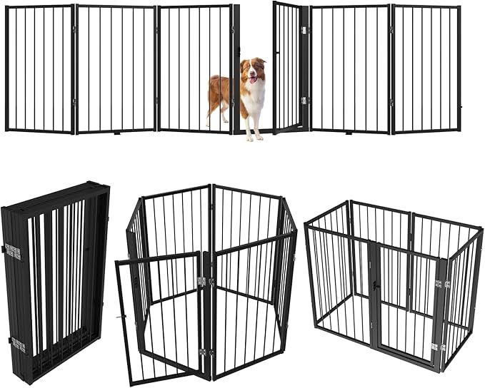 Metal Freestanding Dog Gate, Foldable Extra Wide 118", Portable Dog Fence by AIKSIWAI