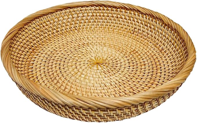 RT&BS Round Rattan Tray, Natural Rattan Decorative Tray, Christmas Food Tray by RT%26BS