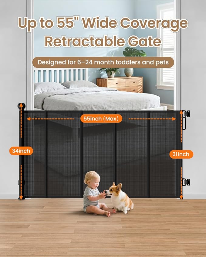 Retractable Baby Gate, Prevents Kids & Dogs from Crawling Under, - Image 3
