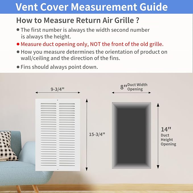 8"W x 14"H Steel Return Air Grille, Air Return Vent Cover - Image 5