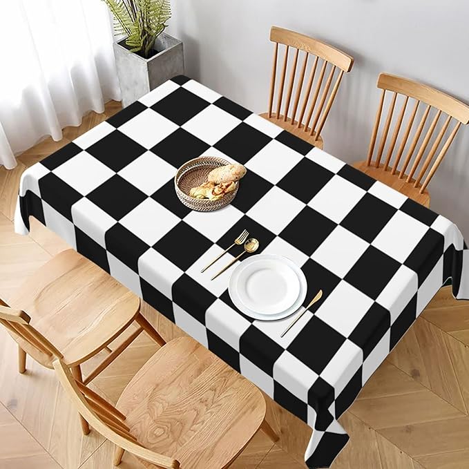 Worltoldb Checkered Polyester Tablecloth, Water Resistant, All-Season by Worltoldb