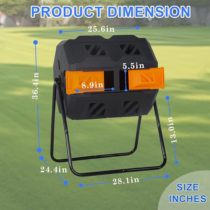FDW Outdoor Compost Bin, 43 Gallon Dual Chamber Tumbling Composting Bin - Image 7