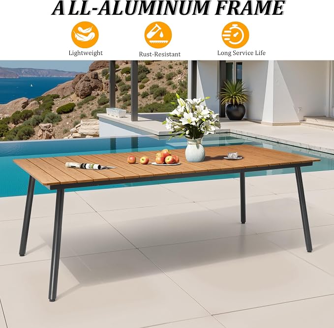 83" Patio Outdoor Dining Table for 6-8, Weather-Resistant Wood-Grain Top - Image 6