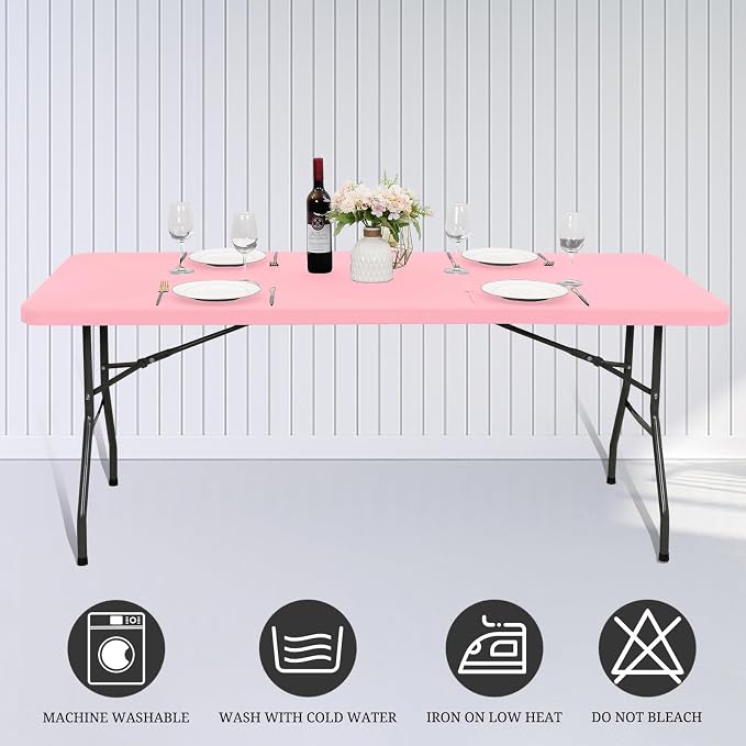 10 Pack Fitted Tablecloth for 8 Foot Rectangle Tables, Washable Stretch Folding - Image 5