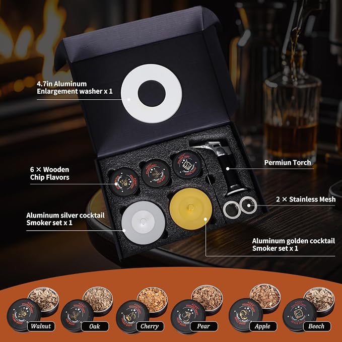 Cocktail Smoker Kit with Torch, 2 Pack Whiskey Smoker Kit Metal Old Fashioned - Image 3