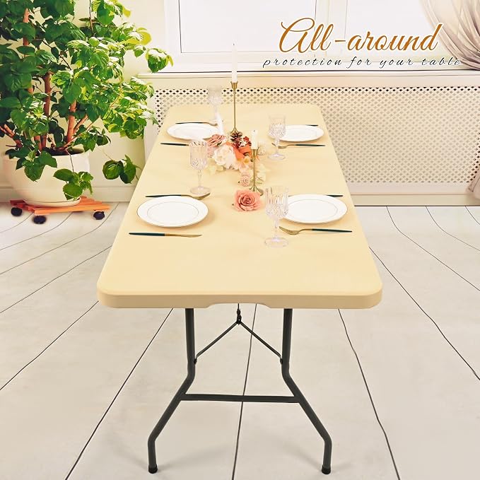 6 Pack Stretch Fabric Table Top Cap Cover, Washable Elastic Universal Rectangle - Image 6