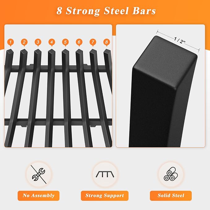 Fireplace Grate 30 Inch with 8 Support Legs, Solid Steel Heavy Duty Fireplace - Image 5