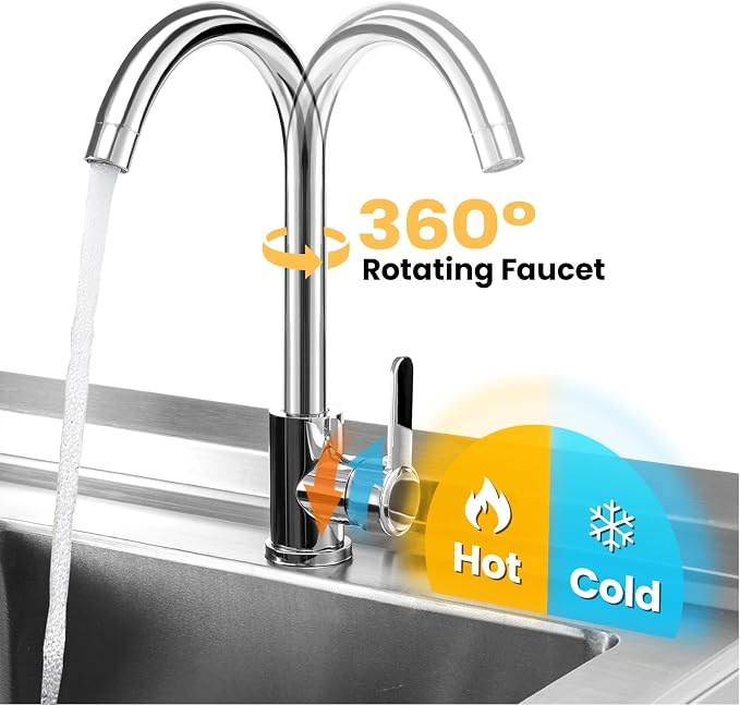 Stainless Steel Utility Sink, 47.2'' Free Standing Single Bowl Kitchen Sink - Image 6