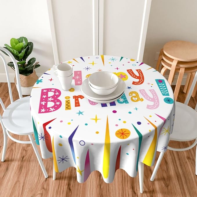 Happy Birthday Round Tablecloth Happy Birthday Tablecloth 60 Inch Waterproof - Image 3