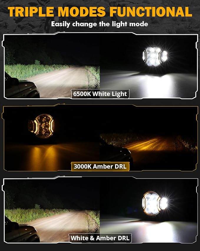 Auxbeam 3 Inch Round Driving Lights, 108W Side Shooter Offroad Pod Lights - Image 3