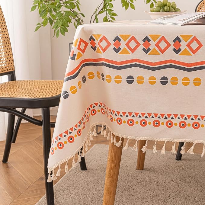 Waterproof Tassels Tablecloth, Bohemian Orange Colorful Table Cloth, Rectangle - Image 7