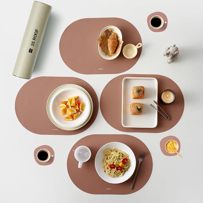 Clay Pink Oval Silicone Placemats Set of 4 by Unknown