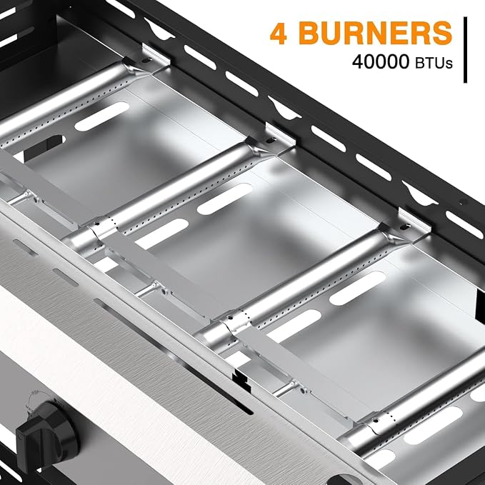4 Burner Flat Top Grill, 30 Inch Stainless Steel Tabletop Portable Propane - Image 4