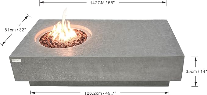 Elementi | Bundle Metropolis Gas Fire Pit Cast Concrete 56" Rectangular Fire - Image 2