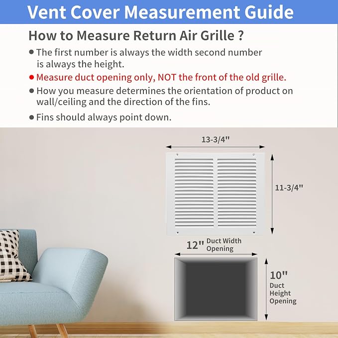 12"W x 10"H Steel Return Air Grille, Air Return Vent Cover - Image 5