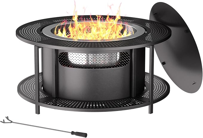 ALAULM 37 Inch Smokeless Fire Pit Tabletop, Stainless Steel Wood Burning Firepit by ALAULM