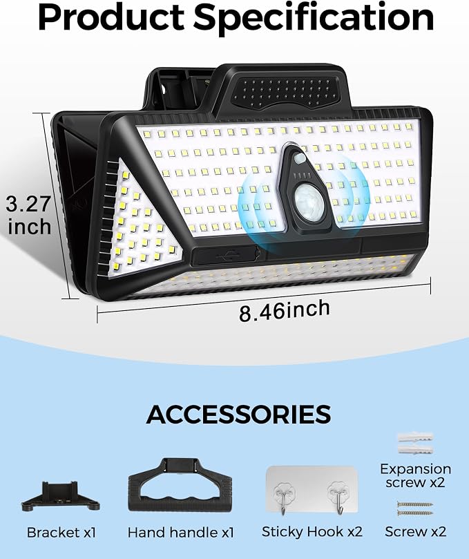 Large Clip on Solar Lights Outdoor, 208 LEDs 1000Lum Bright Solar Security Light - Image 6