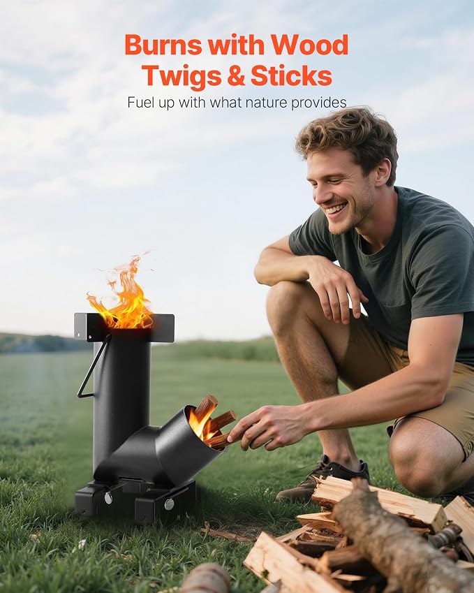 VEVOR Camping Rocket Stove, Wood Burning Portable Rocket Stove - Image 2