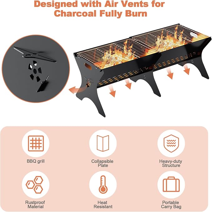Charcoal Grills 2 Packs | Portable Folding Camping Grills, Backpacking & BBQ - Image 5