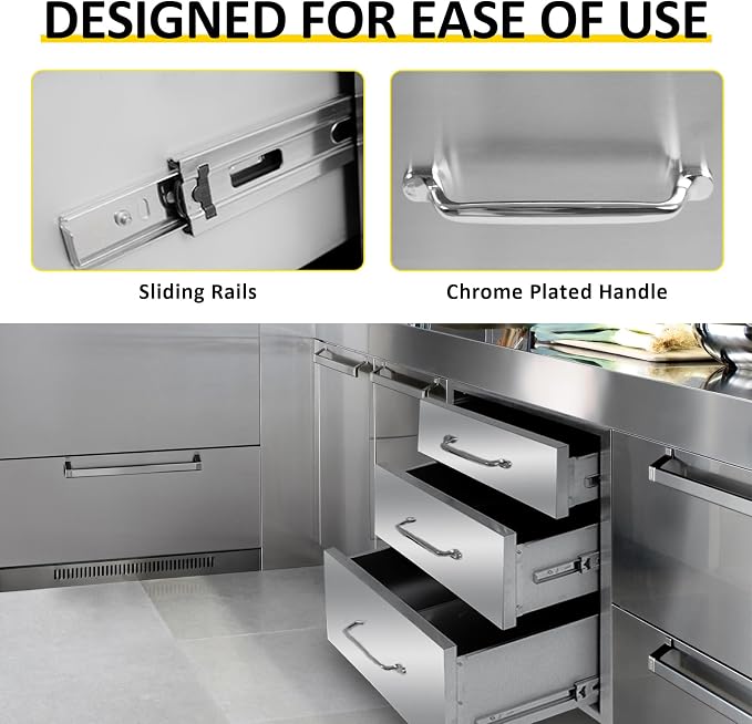 Outdoor Kitchen Drawers 18" W x 21" H x 23" D Flush Mount Triple BBQ Drawers - Image 4
