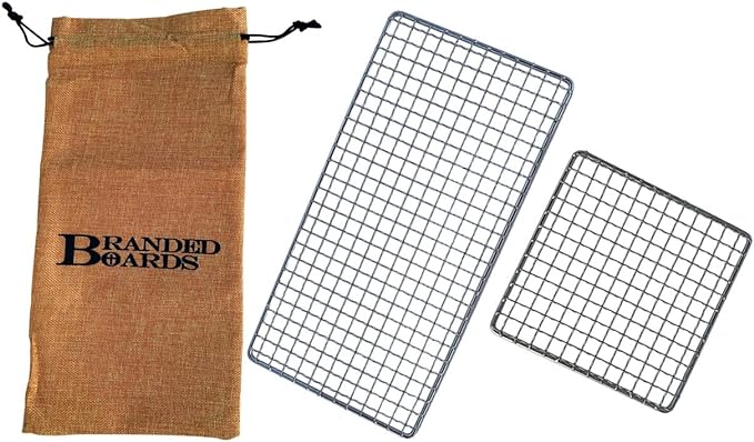 Portable Bushcraft Stainless BBQ Cooking Grill Grate, Bamboo Cutting Board by BrandedBoards