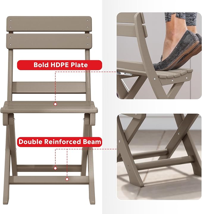 Costaelm Paradise 3-Piece Outdoor HDPE Folding Patio Bistro Table and Chairs - Image 7