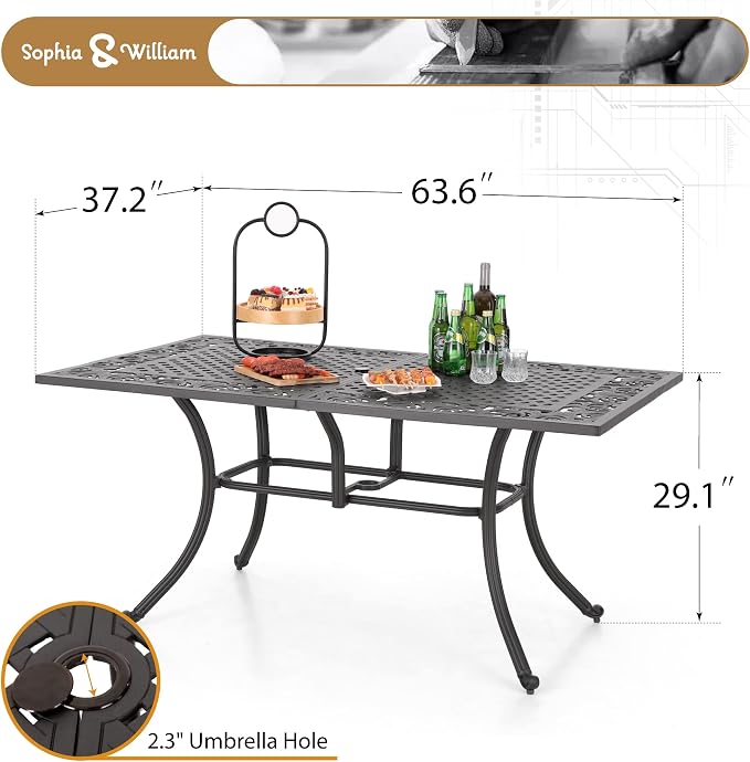 Sophia & William 6-Person Rectangular Cast Aluminium Outdoor Dining Table - Image 6