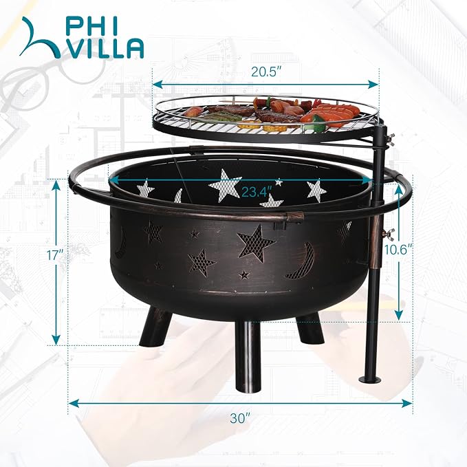 PHI VILLA 30" Outdoor Wood Burning Firepit - Image 5