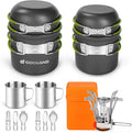 Odoland 16pcs Camping Cookware Mess Kit, Lightweight Pot Pan Mini Stove by Odoland