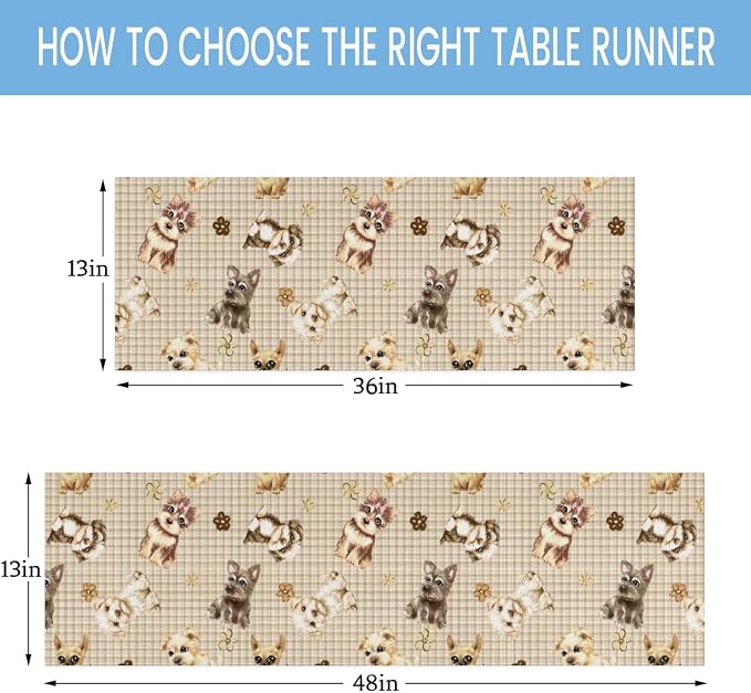 Cute Puppy Table Runner Kitchen Dining Table Runner 13*72in Table Center Decor - Image 9