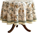 ISAENNE Designer Vintage Linen Round Table Cloth, Floral and Bird Pattern by Isaennehomedecoration