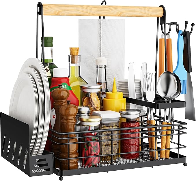 Grill Caddy, BBQ Caddy with Paper Towel Holder & Utensil Holder, Picnic Caddy by JBBTOOL