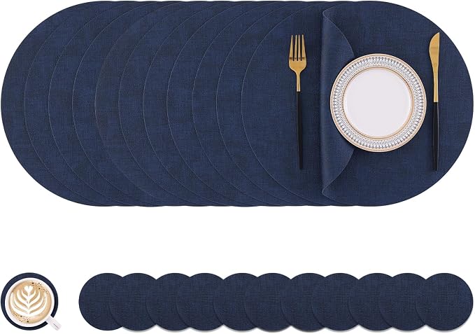 Homaxy Round Faux Leather Placemats and Coasters, Washable Dual-Side Table Mats by Homaxy