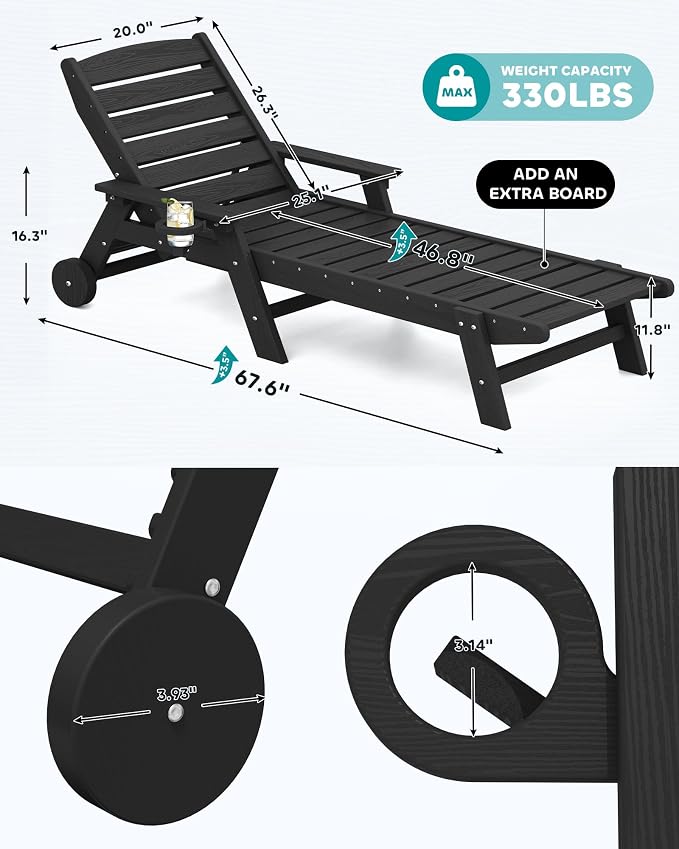 SERWALL Patio Chaise Lounge Chair Set of 4, 5 Positions Adjustable Poly Outdoor - Image 3