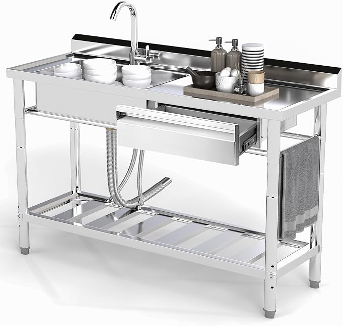 Stainless Steel Utility Sink, 47.2'' Free Standing Single Bowl Kitchen Sink by Toemics