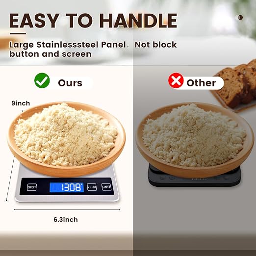 33lb Food Scale, Digital Kitchen Scale Batteries and USB Charging, 1g/0.05oz - Image 2
