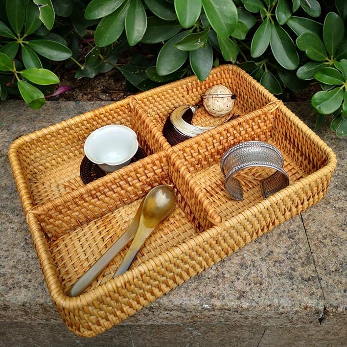 i-Lan Rattan Basket Divider, 12 Inch Divided Tray - Image 3