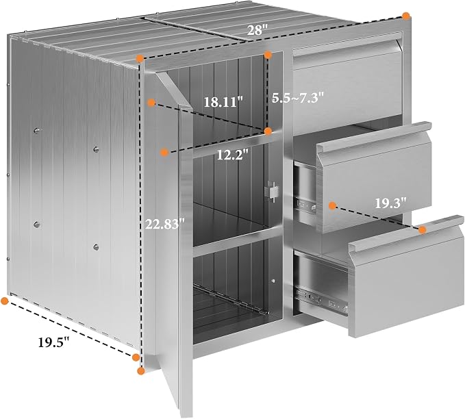 Jocisland Outdoor Kitchen Drawers 28" W×23" D×23" H Stainless Steel Drawers - Image 3