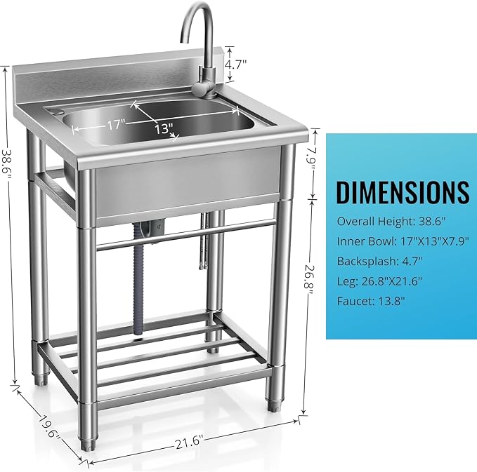 Utility Sink Free Standing Single Bowl Kitchen Sink - Image 4