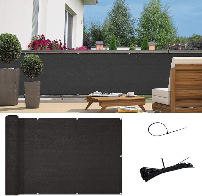 Sunny Guard Customized 3'x5' Black Balcony Privacy Screen, 90% Shade Apartments by SUNNYGUARD